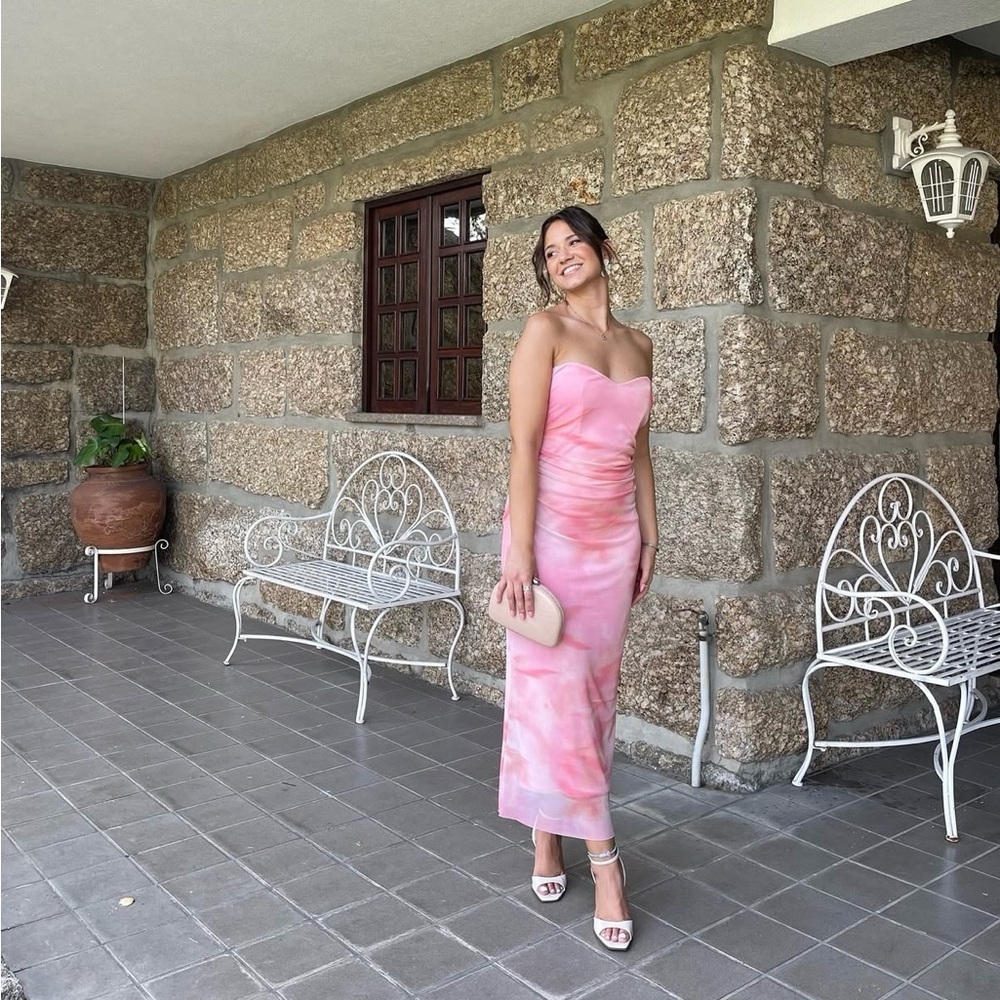 Zara mesh Pink Strapless Dress corset midi maxi bodycon evening party - Picture 7 of 13